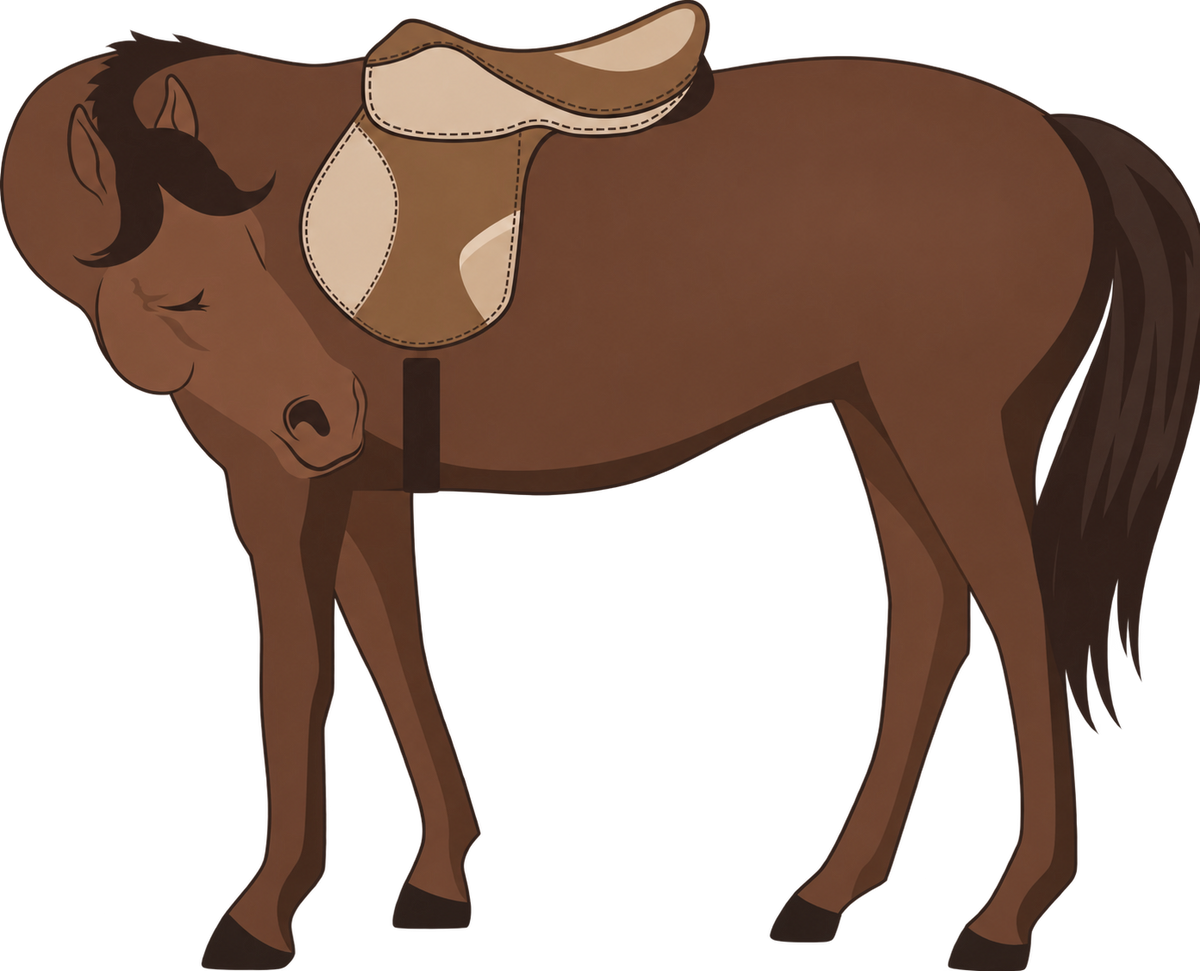 Illustration eines Pferdes mit Sattel und eng anliegendem Sattelgurt